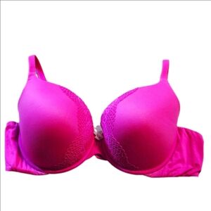 Victoria Secret Push Up Plunge Bra 40D Neon Pink Cup Underwire